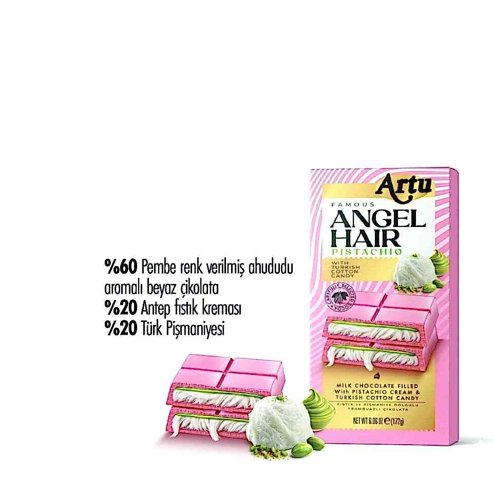 Angel Hair Antep Fıstıklı Kremalı Pişmaniye Dolgulu Ahududu Aromalı Çikolata, 165 g (6'lı Paket)