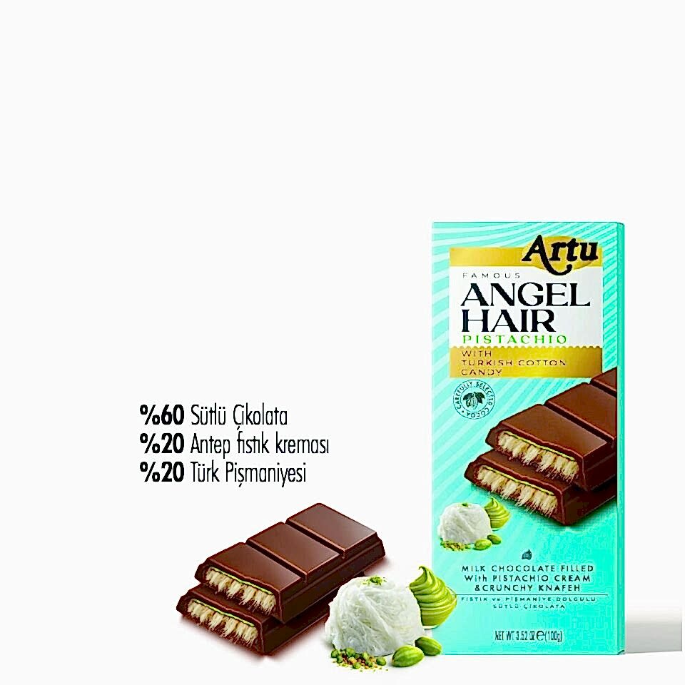 Angel Hair Antep Fıstıklı Kremalı Pişmaniye Dolgulu Sütlü Çikolata, 80 g (10'lu Paket)