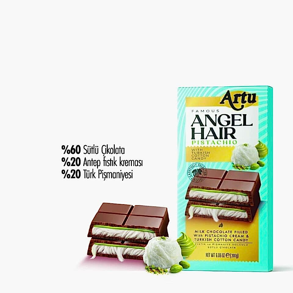 Angel Hair Antep Fıstıklı Kremalı Pişmaniye Dolgulu Sütlü Çikolata, 165 g (6'lı Paket)