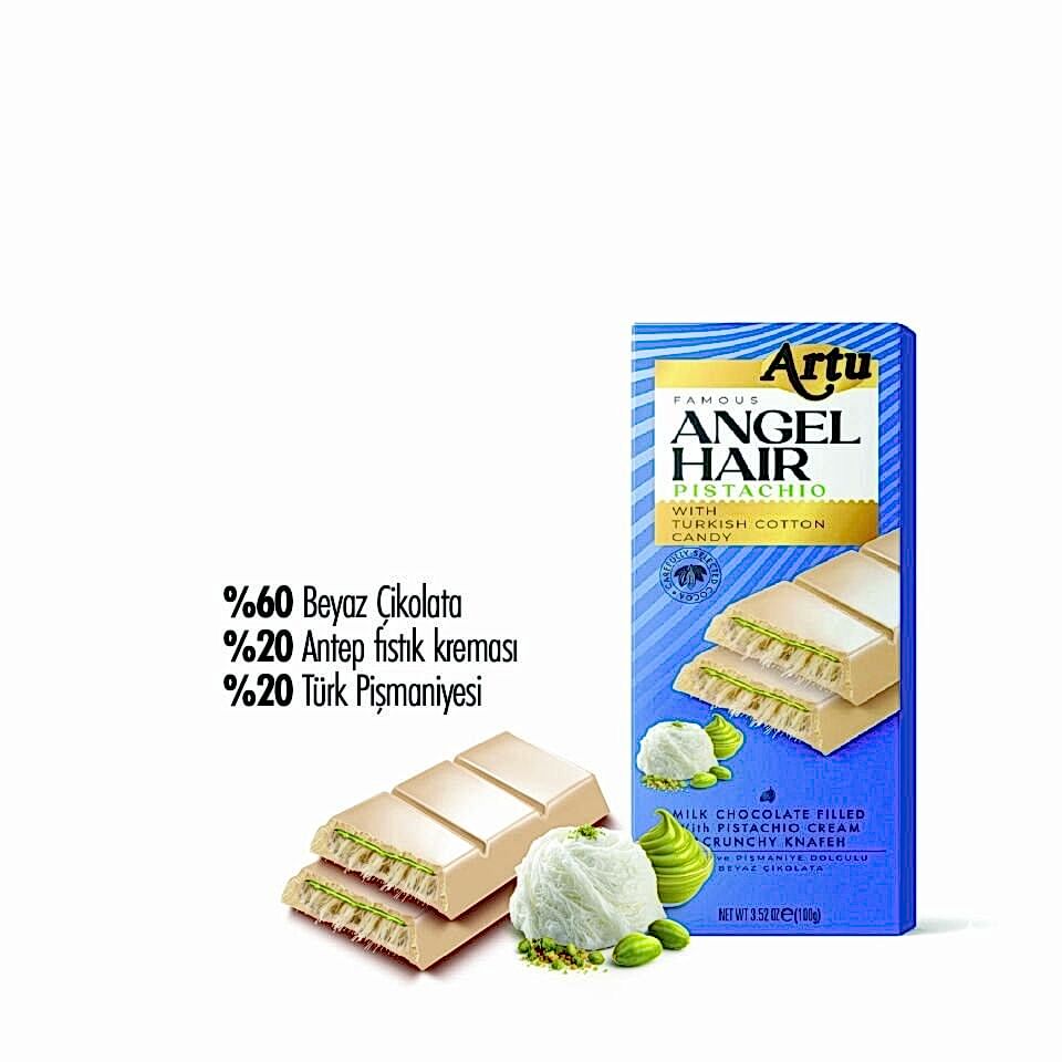 Angel Hair Antep Fıstıklı Kremalı Pişmaniye Dolgulu Beyaz Çikolata, 80 g (10'lu Paket)