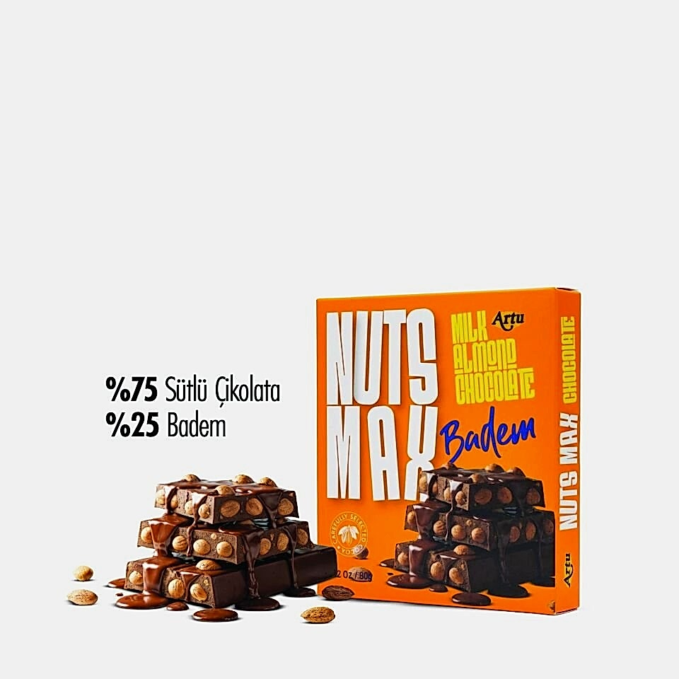 Nutsmax Bademli Sütlü Tablet Çikolata, 80 g (6'lı Paket)
