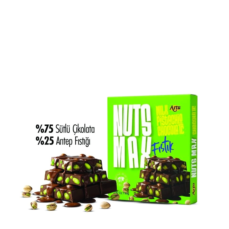 Nutsmax Antep Fıstıklı Sütlü Tablet Çikolata, 80 g (6'lı Paket)