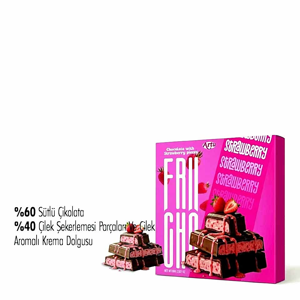 Frucho Çilek Meyve Şekerlemesi Parçacıklı Sütlü Çikolata, 80 g (6'lı Paket)