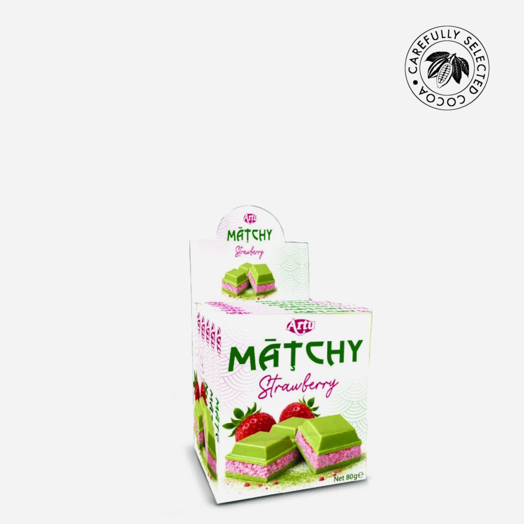 Çilek Aromalı Krema ve Çilek Parçalarıyla Doldurulmuş Matchiva Beyaz Çikolata, 80g (6'lı Paket)