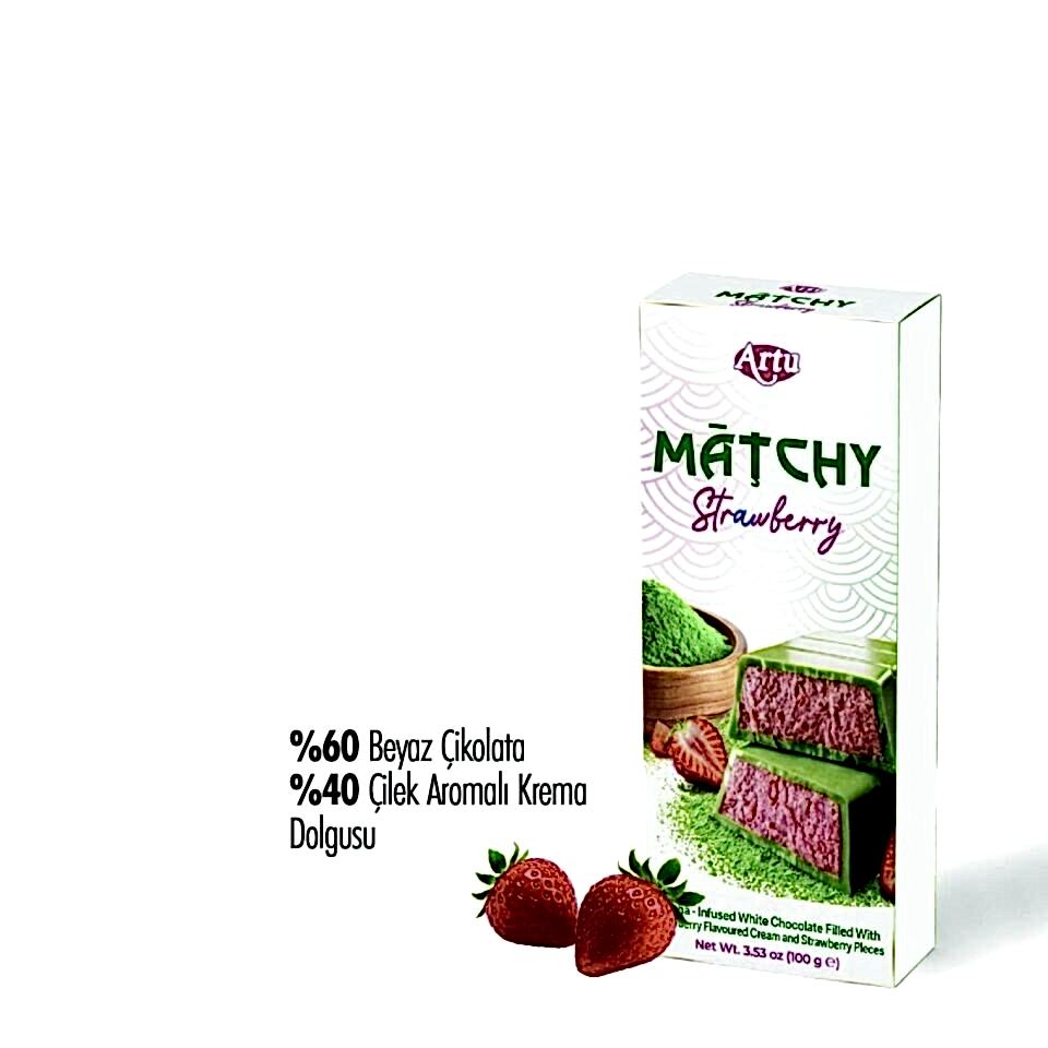 Çilek Aromalı Krema ve Çilek Parçalarıyla Doldurulmuş Matchiva Beyaz Çikolata, 100g (10'lu Paket)