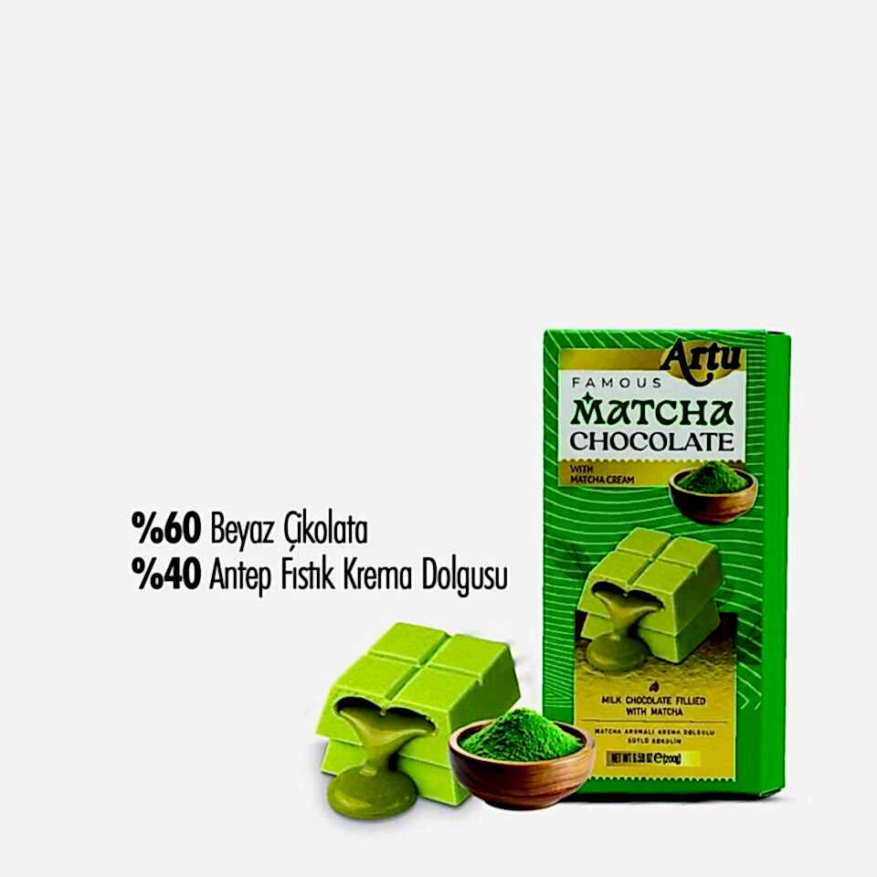 Karamel Aromalı Antep Fıstık Kreması Dolgulu Matcha Beyaz Çikolata, 200g (6'lı Paket)